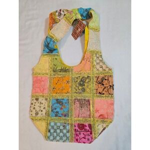 Bohemian Patchwork Hobo Bag‎ Colorful Embroidered Sequins Gold Trim Shoulder Bag